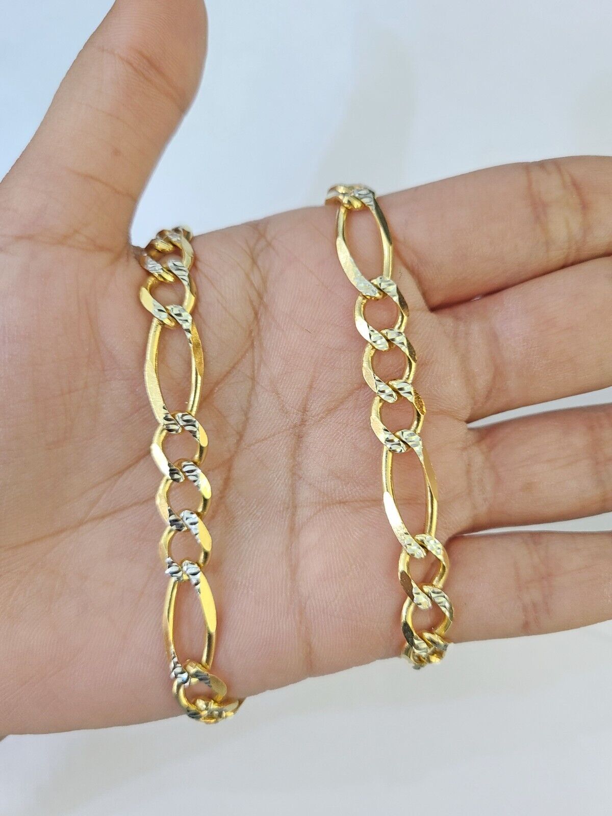 Real 10k Solid Yellow Gold Figaro Link Chain 8mm 22 Inch Diamond Cut Necklace