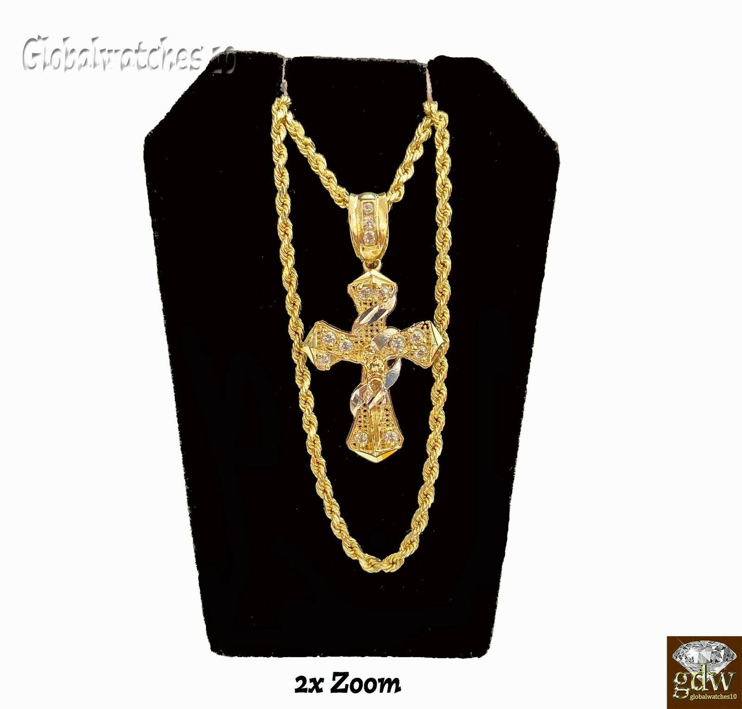 10k Gold Men Cross Charm Pendant Miami Cuban Rope Chain 20 22 24 26 Inch