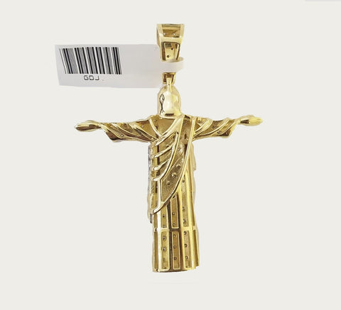 10K Yellow Gold Real Diamond Jesus Cross Pendent Charm Religious Holy