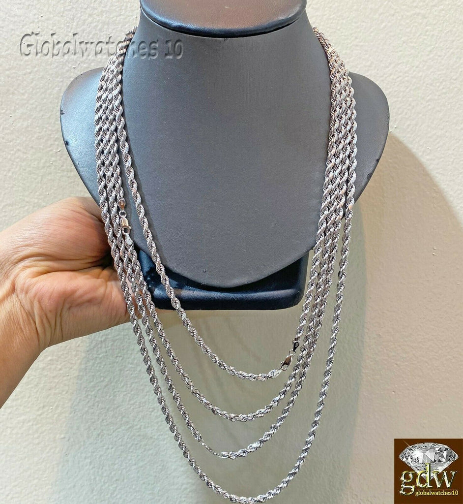 10k White Gold Rope Chain Necklace 20 22 24 26 Inch 4mm Men Women