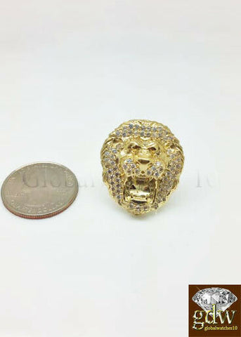 Real 10k Yellow Gold Men Lion Head Casual Pinky Ring 6.5 8 size