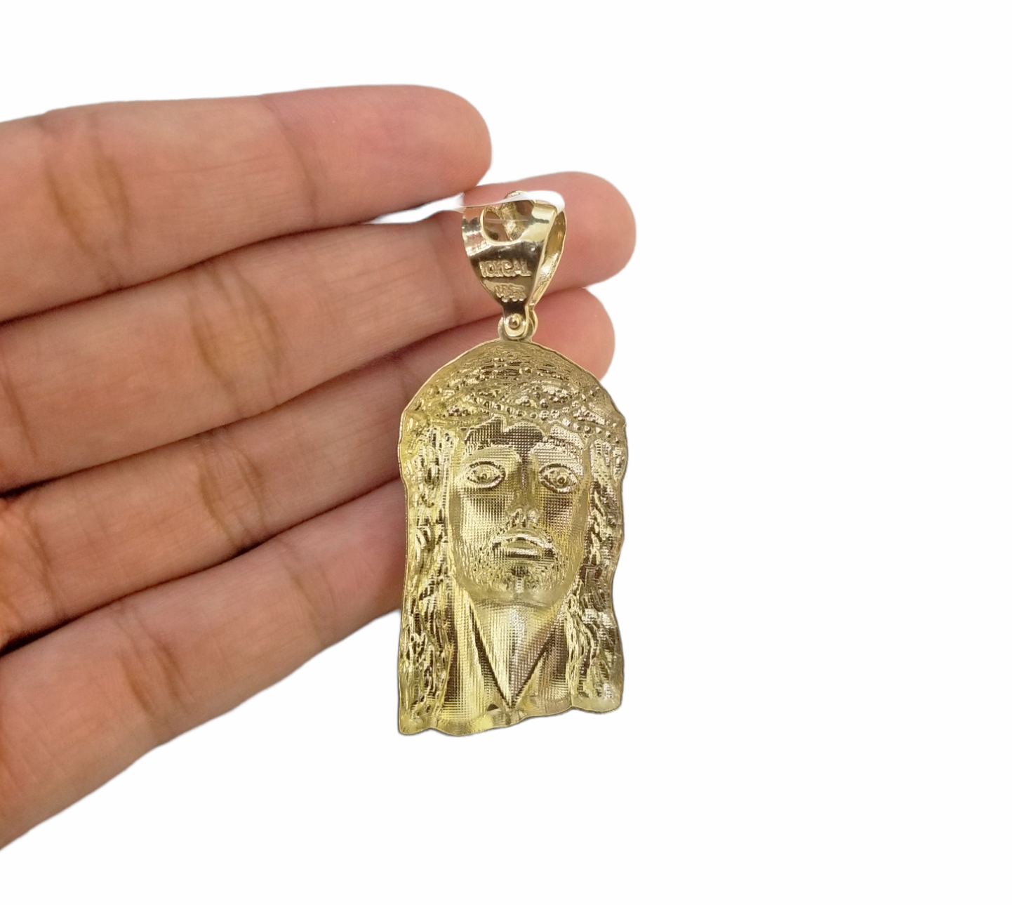 Real 10K Yellow Gold Jesus Head Pendent Charm 2" Inch 10kt