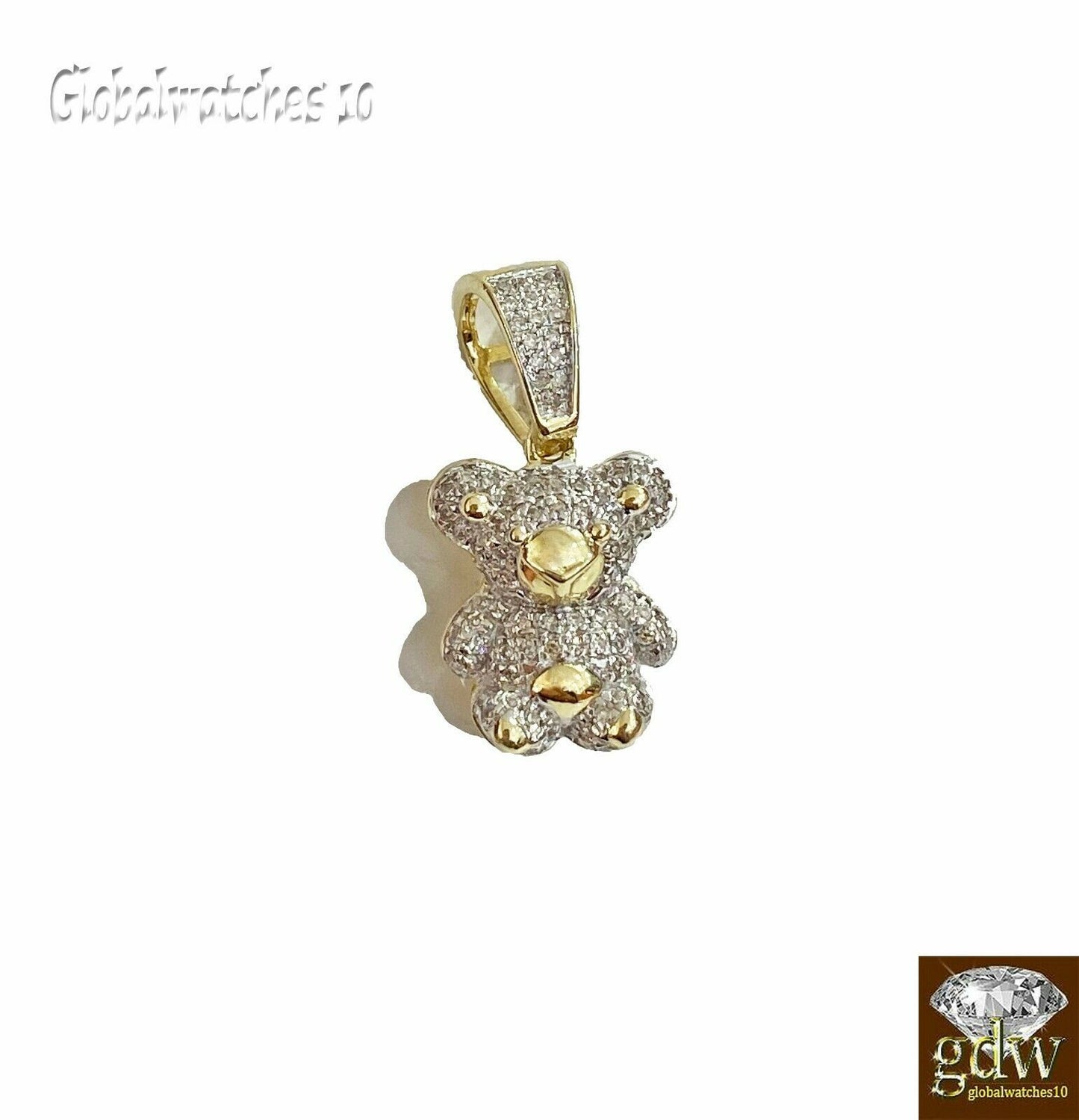 10k Gold Diamond Charm Miami Cuban Chain 20 22 24 26 inch Teddy Bear Charm