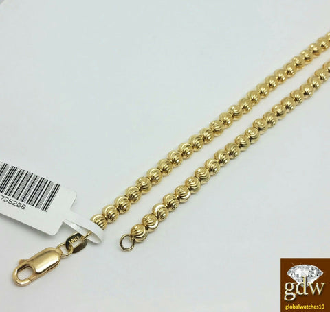Real 10k Yellow Gold Jesus Head Charm Moon Cut Chain 26 Inches Long 4mm, Beads.