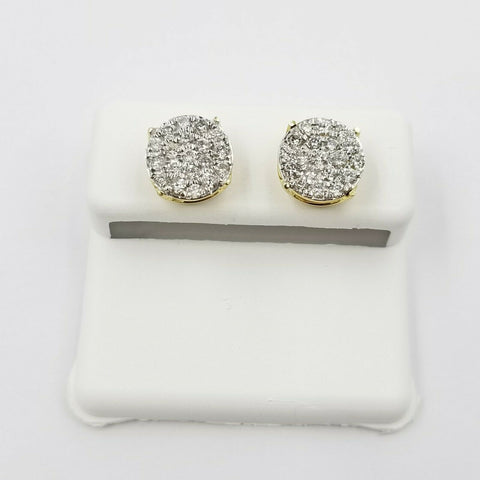 10k Real Yellow Gold Round Stud Diamond Earring 9mm 0.88CT For Women