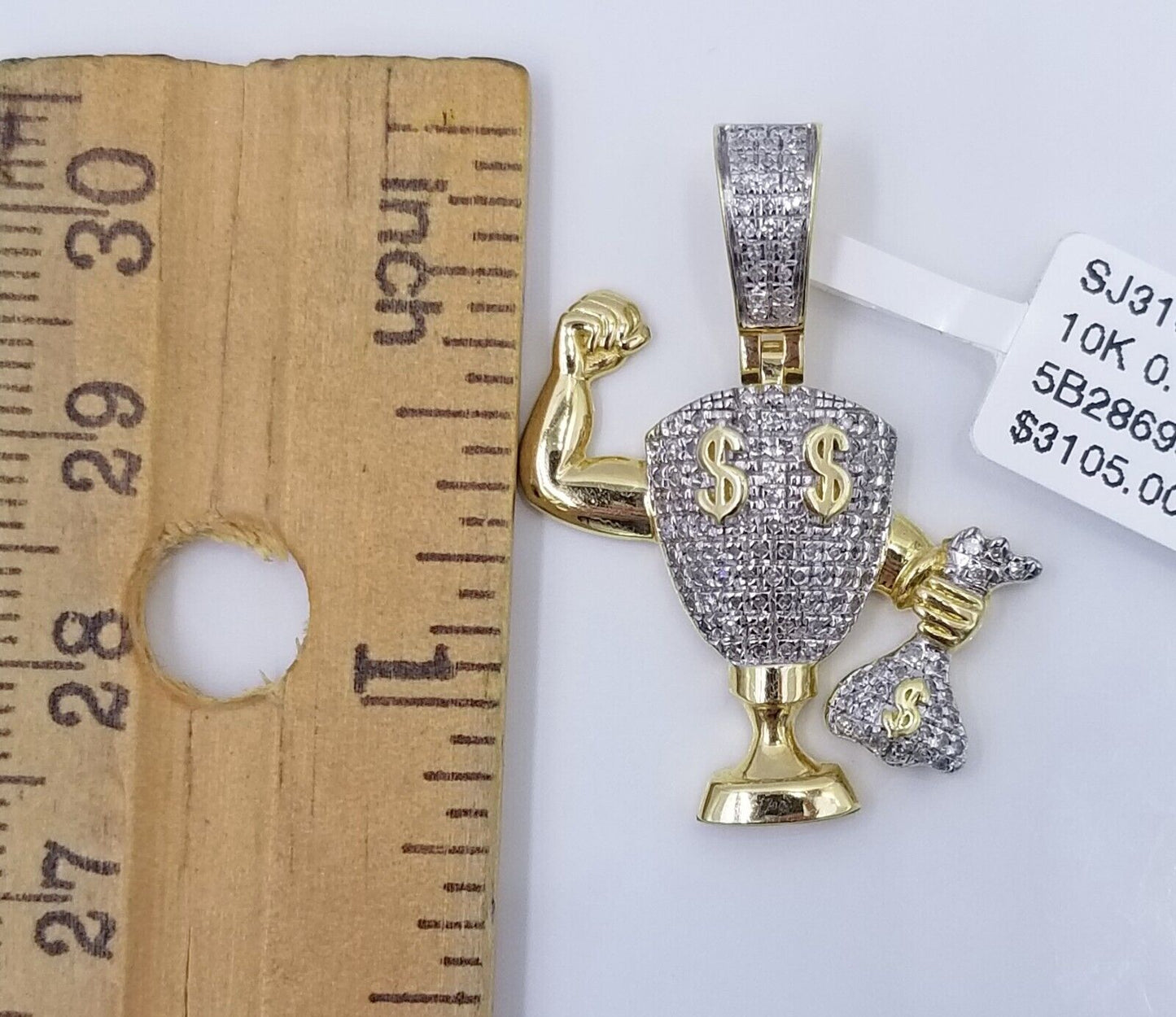 10k Yellow Gold Diamond Dollar Trophy Charm Real  Pendant 10kt