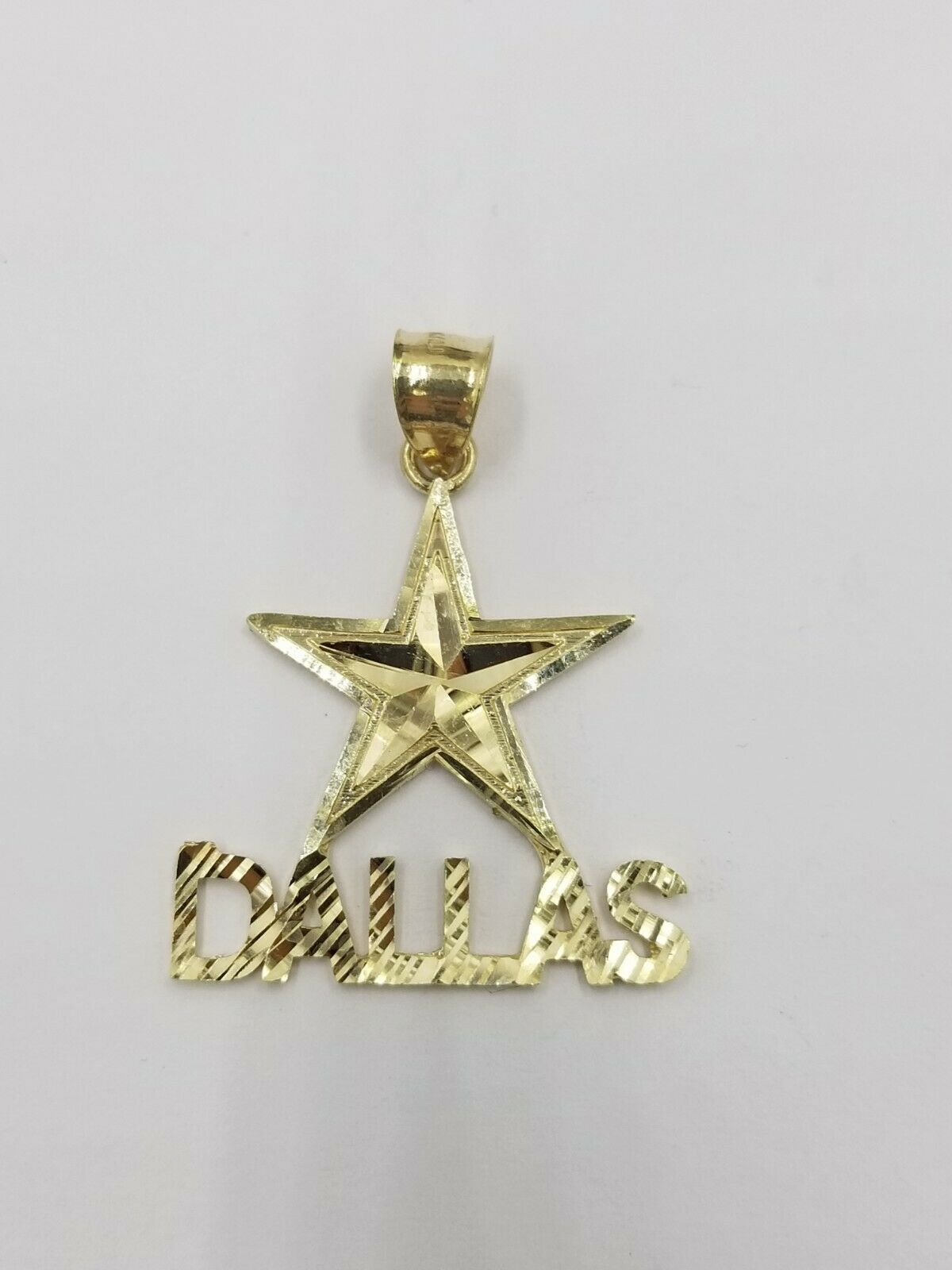 10K Yellow Gold Dallas Star Charm Diamond Cut Pendant Cowboy Men Women Real