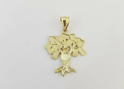 10k Yellow Gold Money Tree Pendant with 18 inch rope chain 3mm,10kt gold set