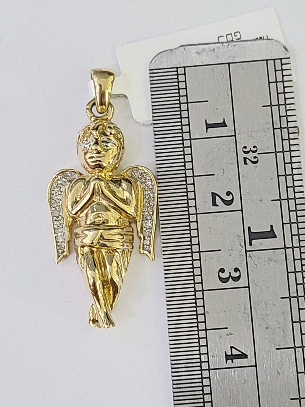 10K Real Praying Hands Charm/Pendant 0.07 CT Made with Yellow Gold and Diamonds