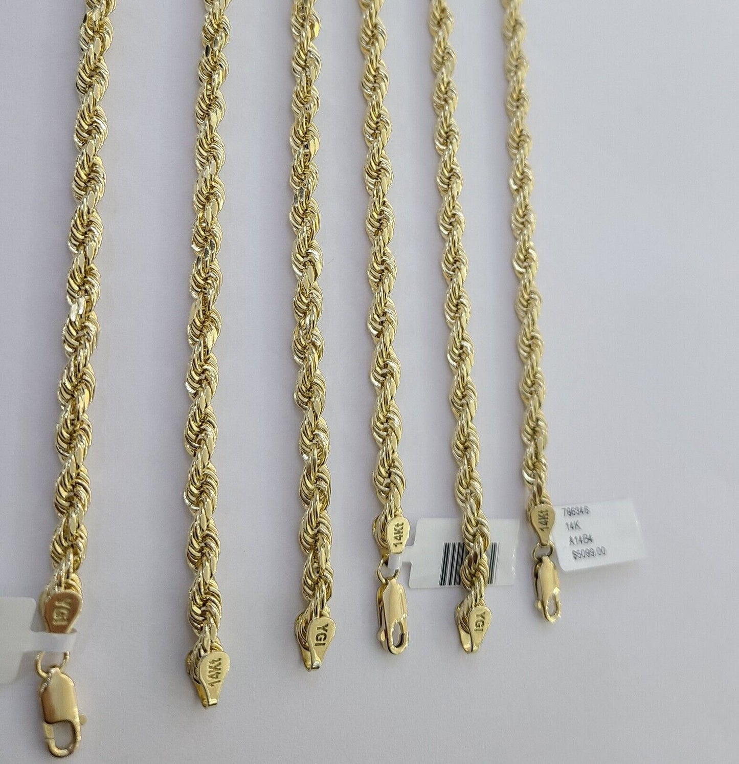 14k Yellow Gold 5mm Rope Chain Necklace 20"-28" Inch Real Gold 14kt All Sizes