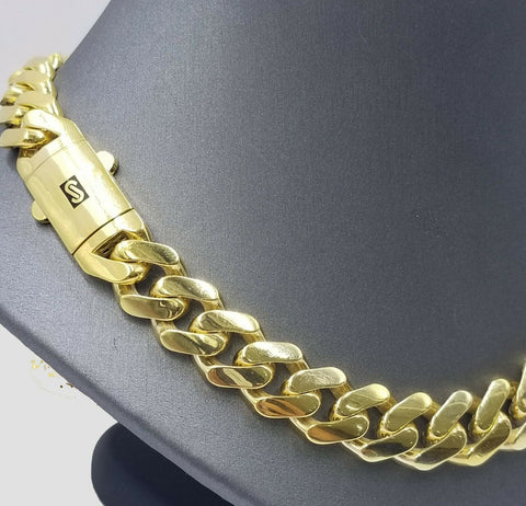 10K Yellow Gold 14mm Royal Monaco Miami Link Chain Necklace 24" Inch Men Real
