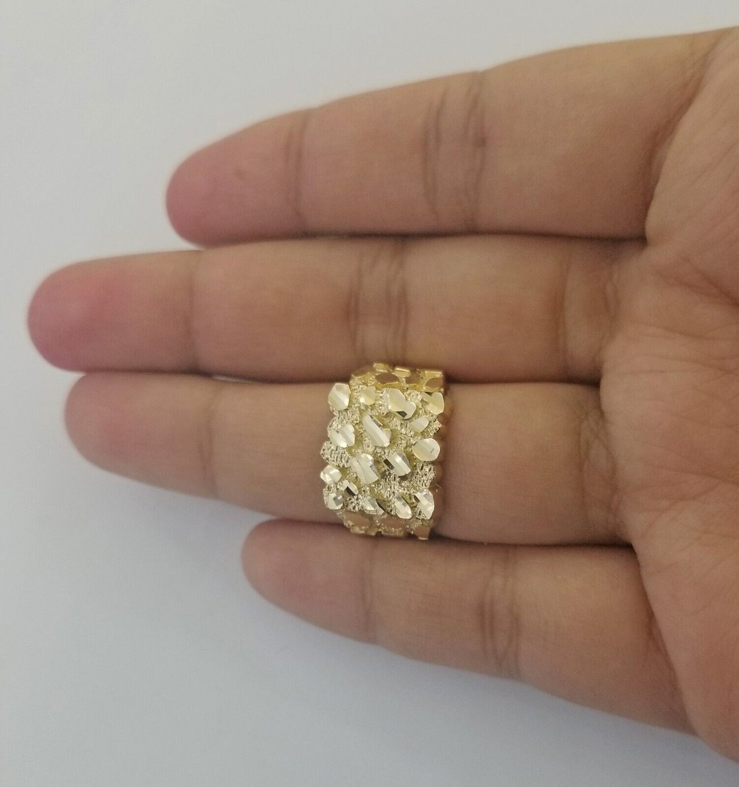 10k Real Yellow Gold Nugget Casual Ring Men Sizable Band, 10k Gold Men/Women