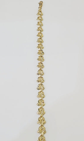 Real 10K Yellow Gold Flower Bracelet 9mm 8 Inches 10kt Gold