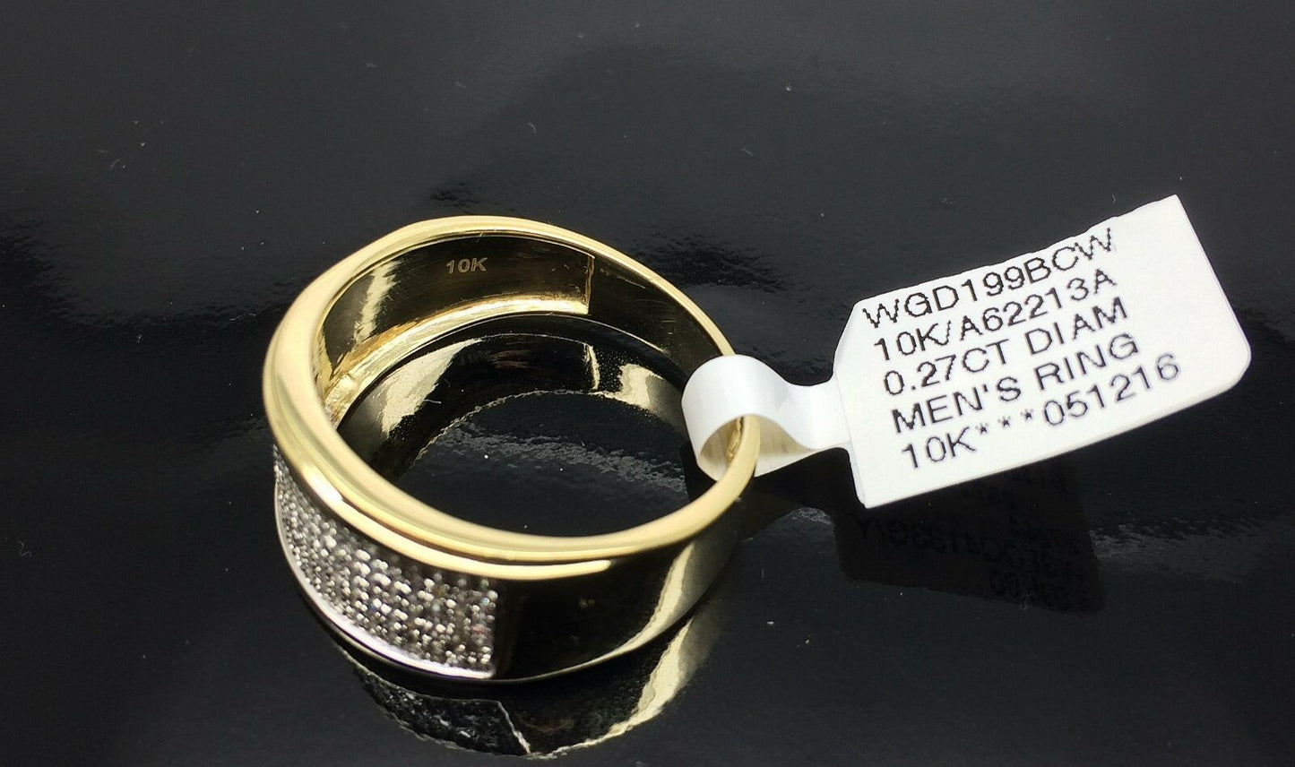 Mens 10K Yellow Gold Men Band Ring Wedding Engagement  Size 10 Genuine 1/4CT Dim