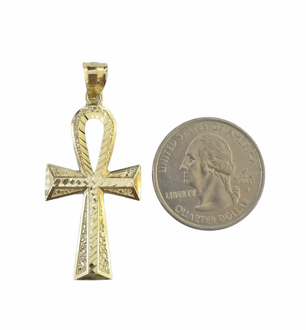 10K Gold Ankh Cross Egyptian Symbol Pendant Charm 4mm Franco Chain 22 Inch