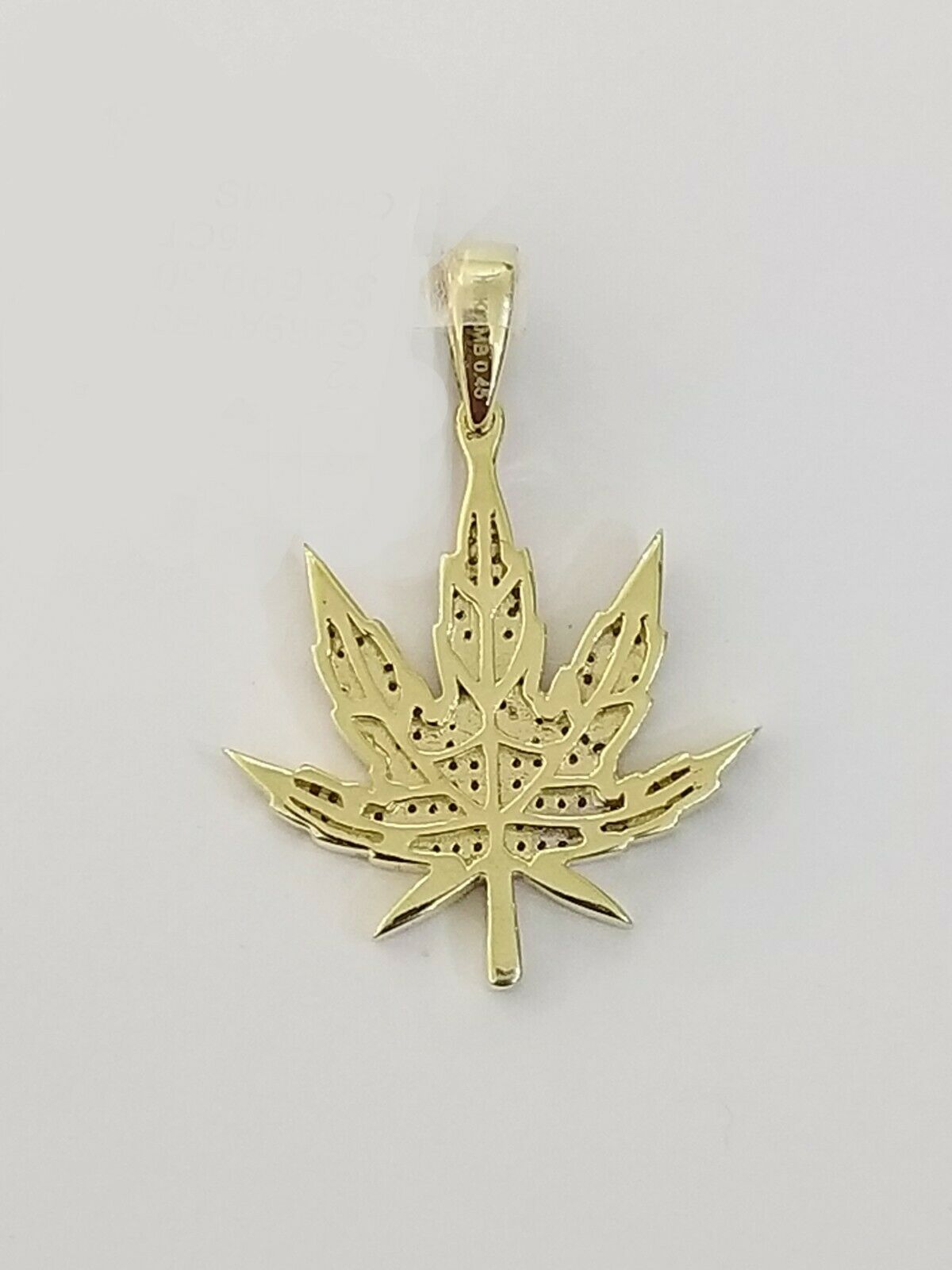 10K Real Yellow Gold Marijuana Leaf Charm Pendant Genuine Diamonds Hig