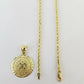 10k Yellow Gold Aztec Calendar charm and 3mm rope chain ,10kt Real Gold set