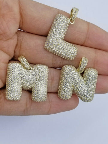 Real 10k Yellow Gold Alphabet A-Z Initial Diamond Cut Charm Men Women Pendent