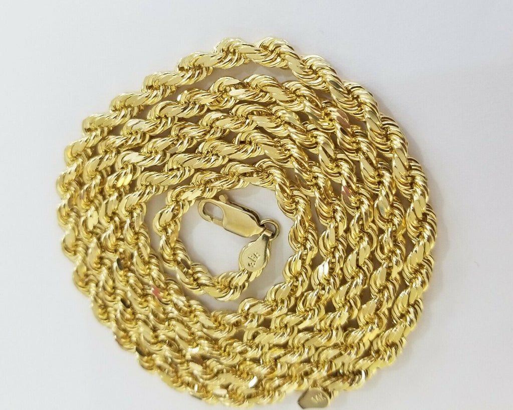 14k Yellow Gold Rope Chain necklace 4.5mm 24Inch diamond cut men women –  Globalwatches10