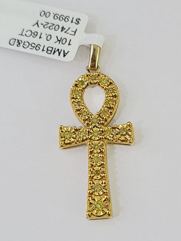 Best 10K Real Cross with Ankh Charm/Pendant 0.16CT Made with Yellow Gold and Diamonds