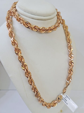 10k Solid Rose Gold Rope Chain Necklace 24" Inches 6mm Diamond Cut