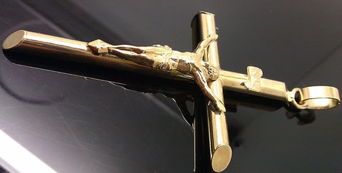 Brand New 10 k Yellow Gold Jesus Crucifix Cross Charm 2.6 Inch long A4B5