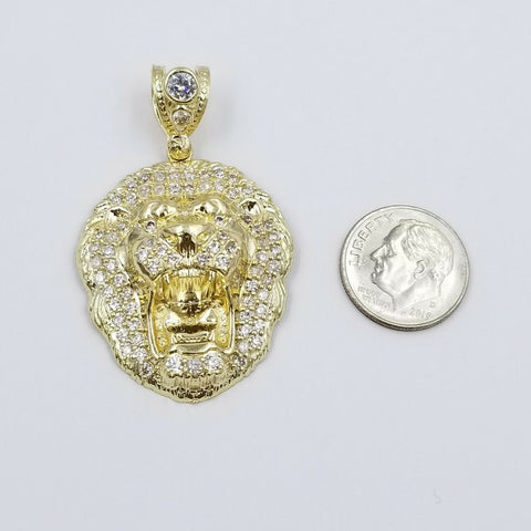 REAL 10k Yellow Gold KING Lion Head Charm Pendent 4mm Rope Chain 20 22 24 26