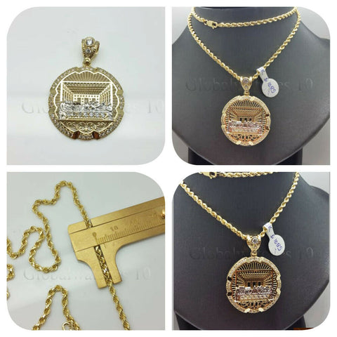 10k Gold Last supper Jesus Pendant Charm & Rope Chain Set, Various Lengths REAL
