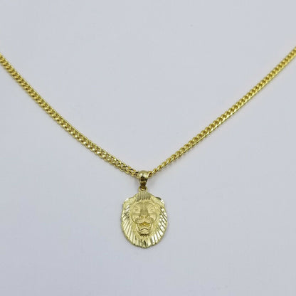 10k Yellow Gold Lion Head Charm Pendent 3mm Miami Cuban Chain 18" 20" 22" 24"