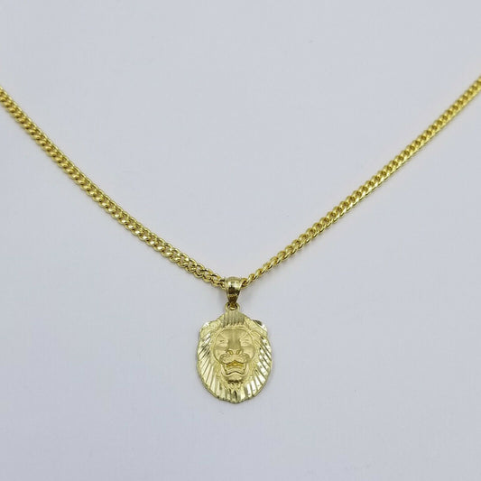 10k Yellow Gold Lion Head Charm Pendent 3mm Miami Cuban Chain 18" 20" 22" 24"