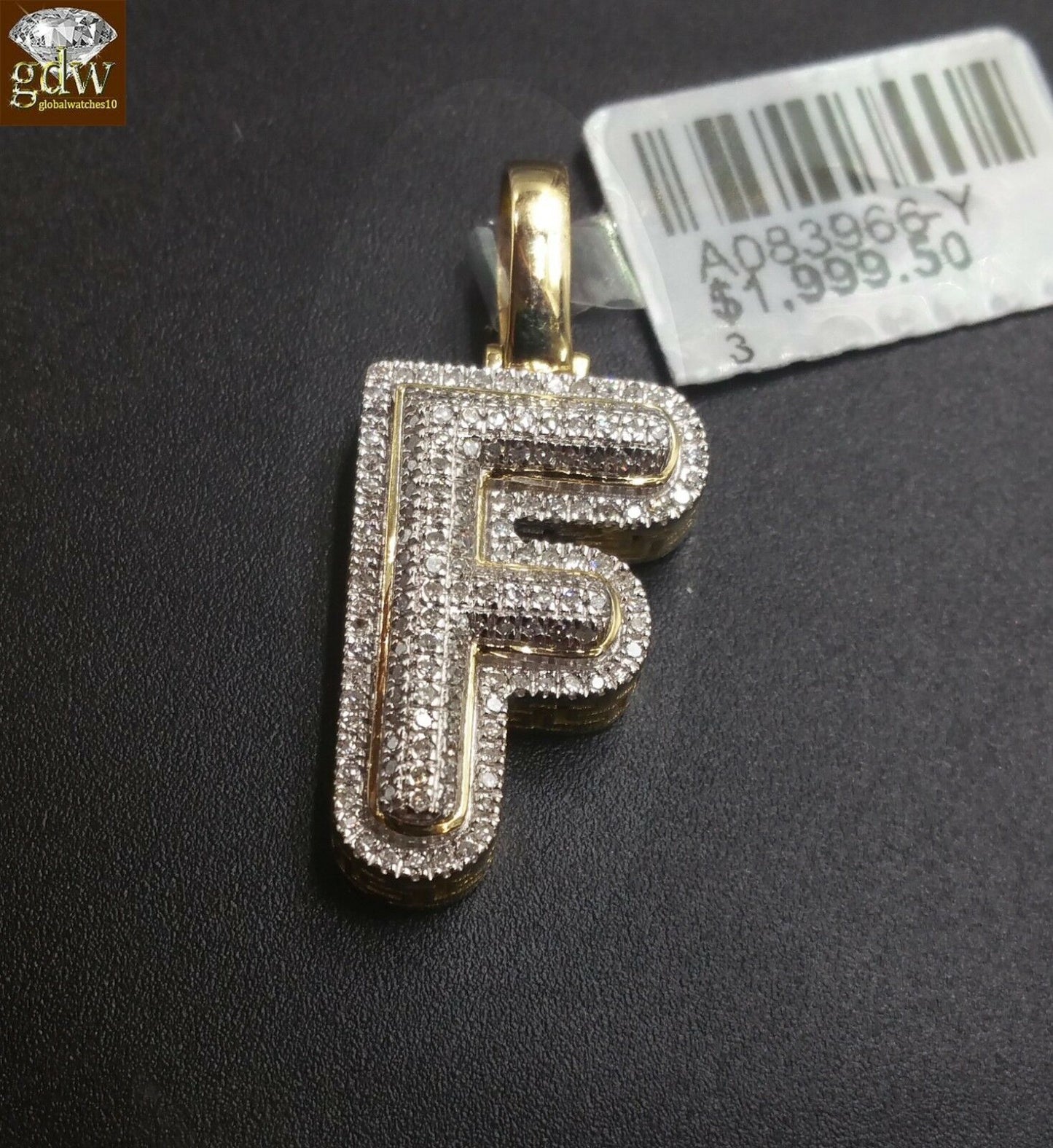 10k Yellow Gold Diamond Bubble Letter A-Z Initial Charm Pendent Real Diamond