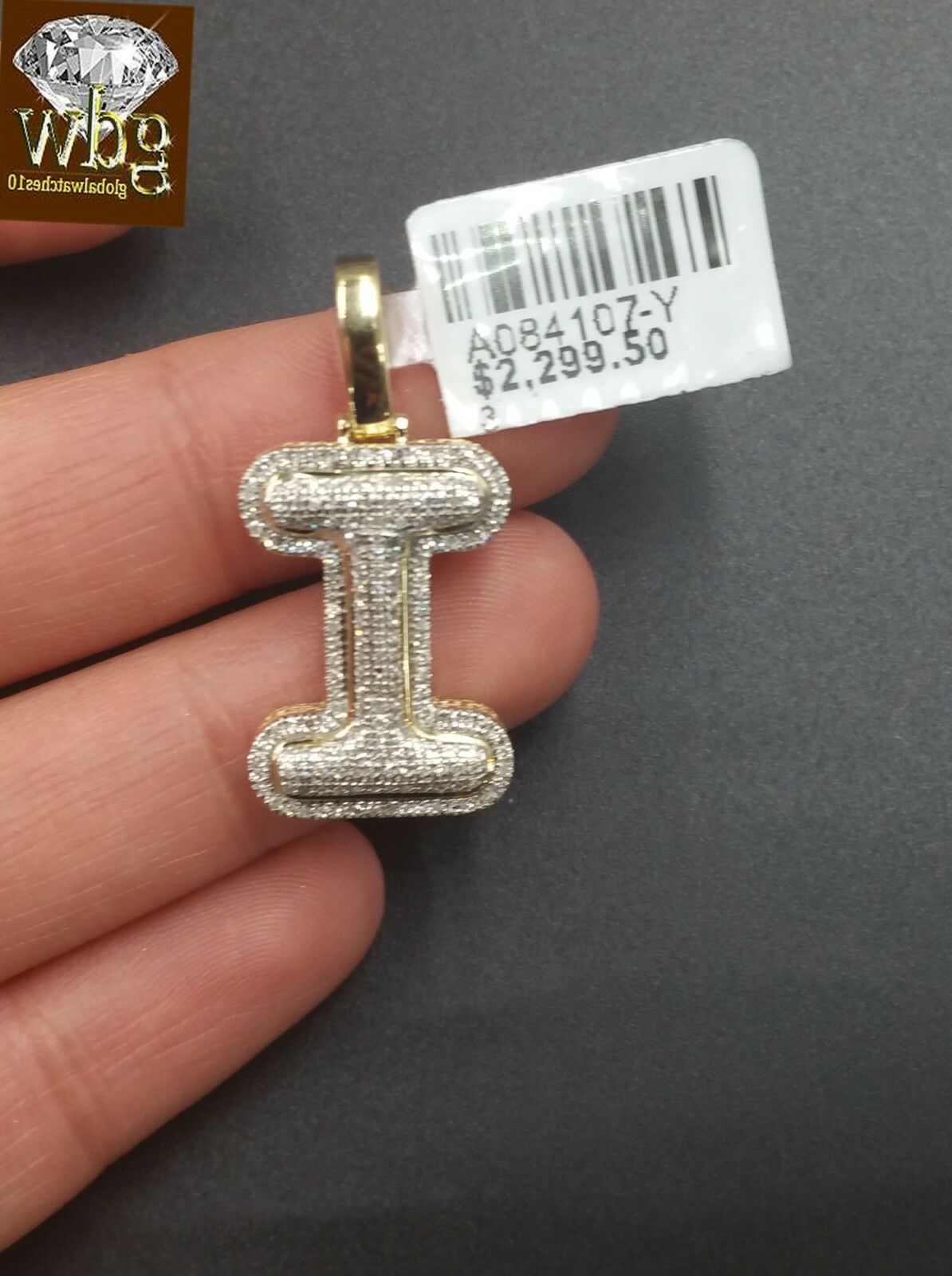 10k Yellow Gold Diamond Bubble Letter A-Z Initial Charm Pendent Real Diamond