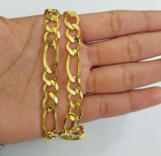 Real Figaro Link Chain 14k solid yellow gold 24inch Necklace Men Women 10mm 14kt