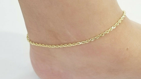 REAL Gold Anklet 10k Yellow Gold 10" Lobster Ankle Bracelet Women 2mm