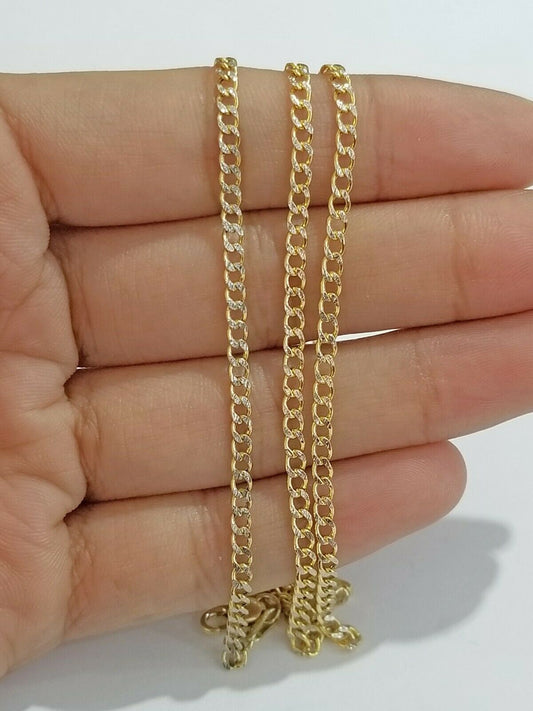 10KT Pure Yellow Gold 2mm Cuban Link Bracelet Diamond Cut Two tone 7" 8" 9" Real