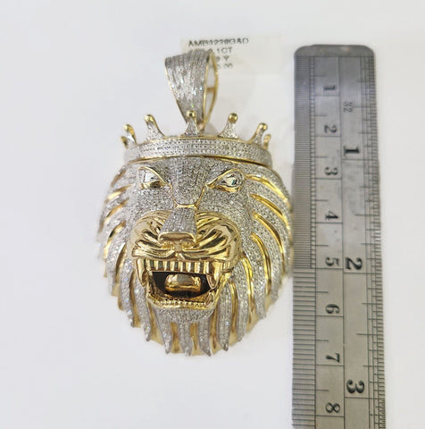 Real 10K Roaring Lion Head Pendant Made With Yellow Gold and Genuine Diamonds