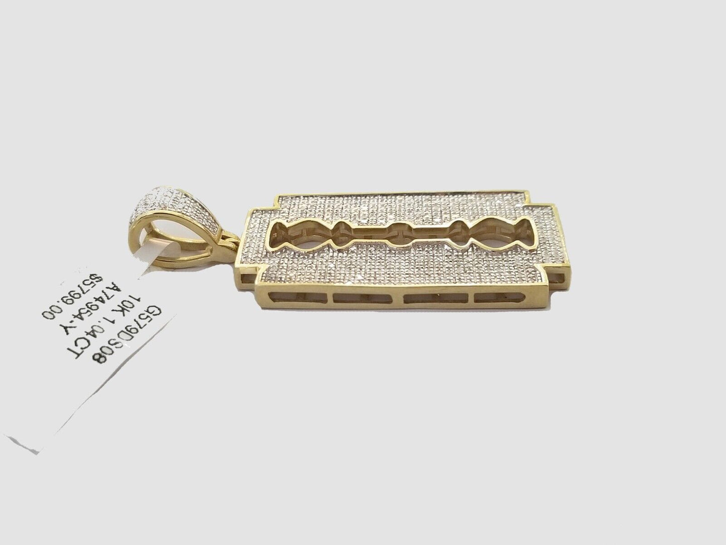 10K Yellow Gold Real Diamond Razor Blade Pendent Barber Charm