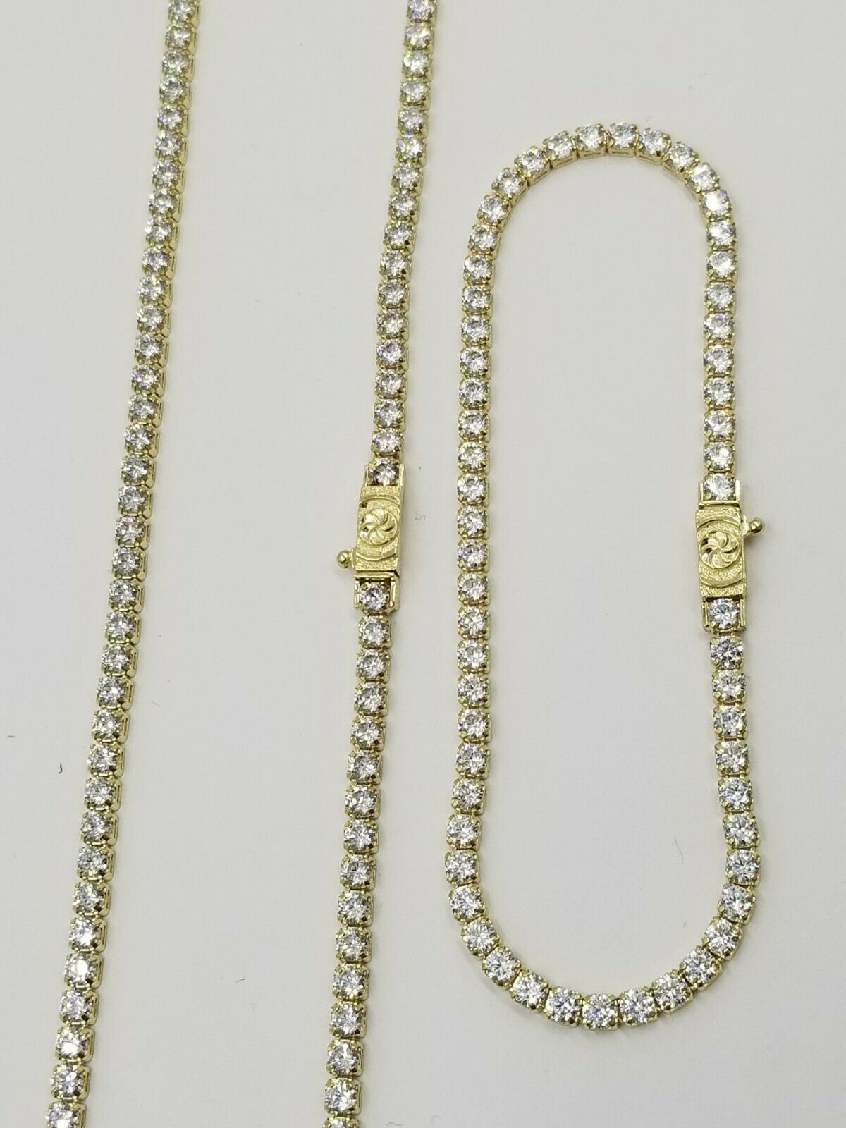 10K Yellow Gold 3mm Tennis Chain Necklace Women Real 10kt Gold 22"  REAL 10KT