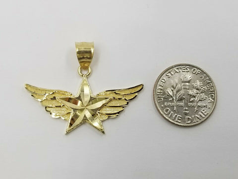 10k Gold Mens Starwings Charm Pendant 2.5mm Rope Chain in 18 20 22 24 26 28 Inch