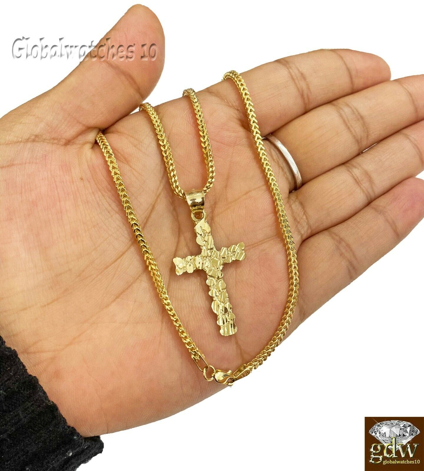 10k Gold Cross Charm Pendant with Franco Chain in 20,22,24,26 Inch Real10k Gold