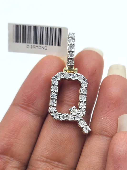 Real 10k Gold & Diamond Letter "Q" Initial Alphabet Charm/Pendant 1.25".