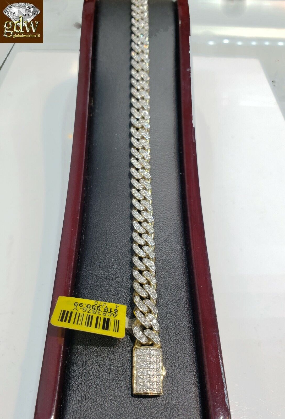 REAL Diamond Bracelet Solid 10k Gold cuban link 4CT Diamond Box clasp 8 Inch Men