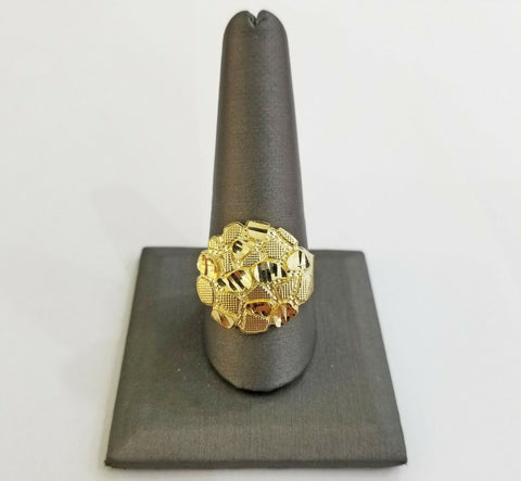 10k yellow Gold Nugget men Ring Sizable casual, real gold round  ring 10kt