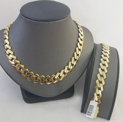 Real 10k Gold Royal Miami Cuban Bracelet 8.5" Necklace 24" Set 10mm Monaco Chain