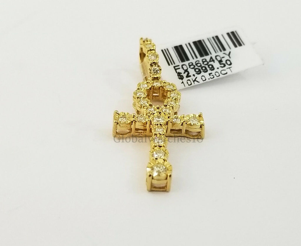 10k Yellow Gold Real Diamond Cross Charm Pendant Men Women