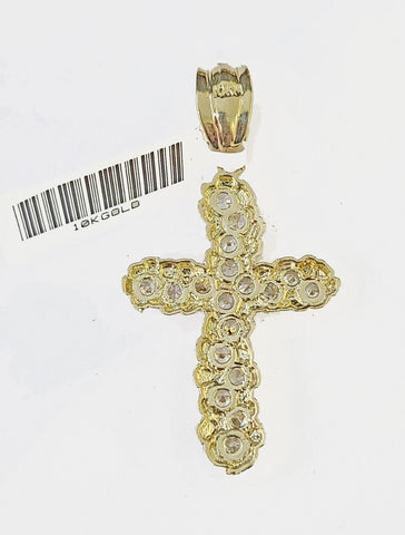 10k Real Yellow Gold Nugget Cross Charm / Pendent 2 inches (approx)