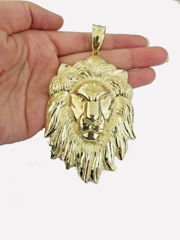 Solid 10kt Yellow Gold Lion Head pendant Men Charm 4" Real
