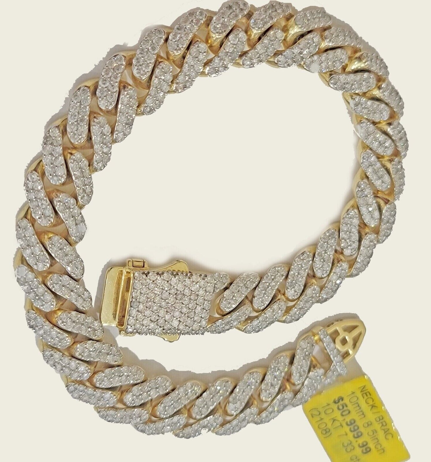 10k Miami cuban Gold & Diamond Bracelet 10mm 7 CT Natural Diamonds Solid