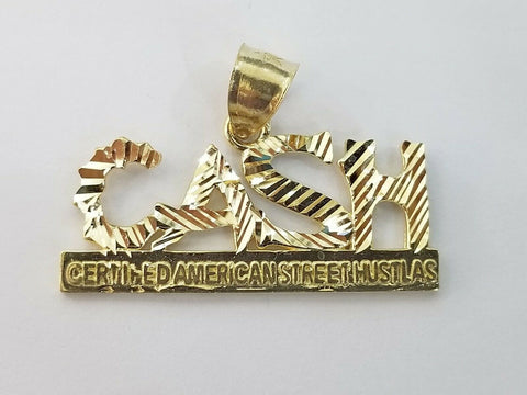 10K Lucky CASH Gold Charm Pendant 4mm Miami Cuban Chain 18 20 22 24 26 Inch Real