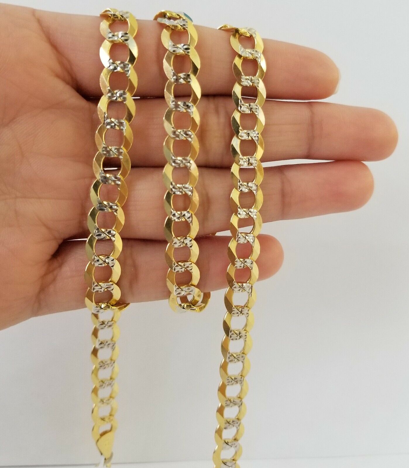 Real 10k Yellow Gold Cuban Curb Link Chain 10mm gold with diamond cuts